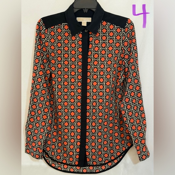 Michael Kors Black and Orange Geometric Button Down Shirt - Picture 1 of 2